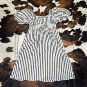 medium blue and cream striped dress